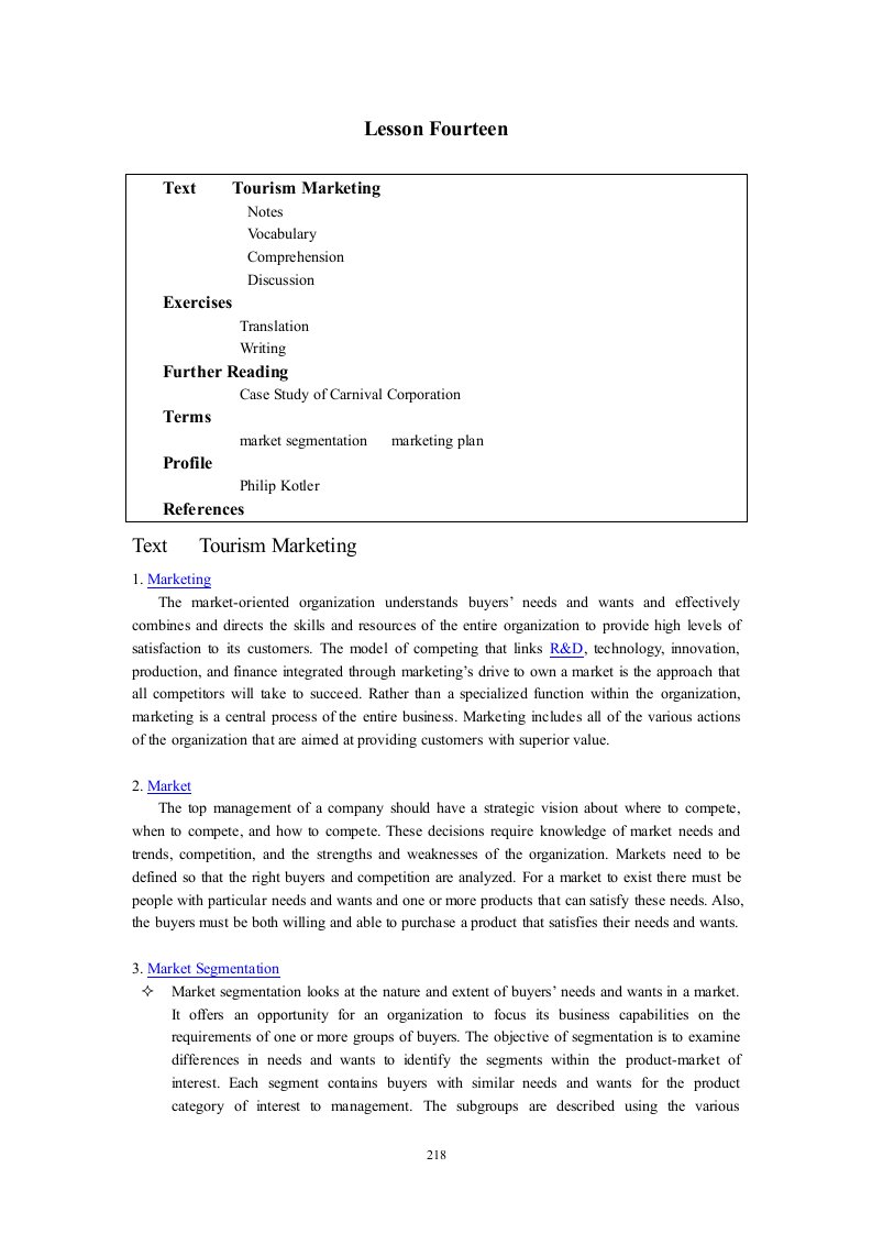 旅游管理专业英语第二版段开成讲义Lesson14Lesson14