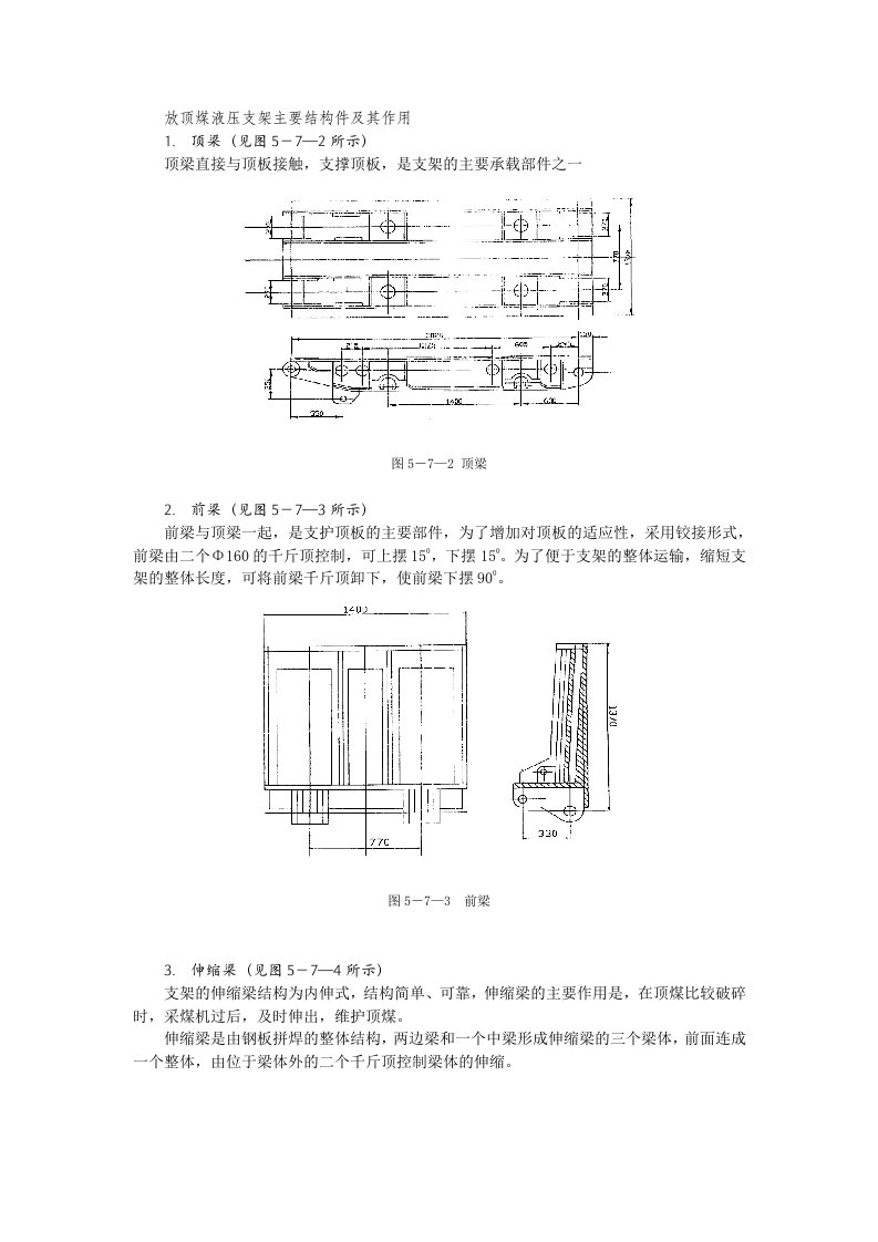 放顶煤液压支架主要结构件及其作用