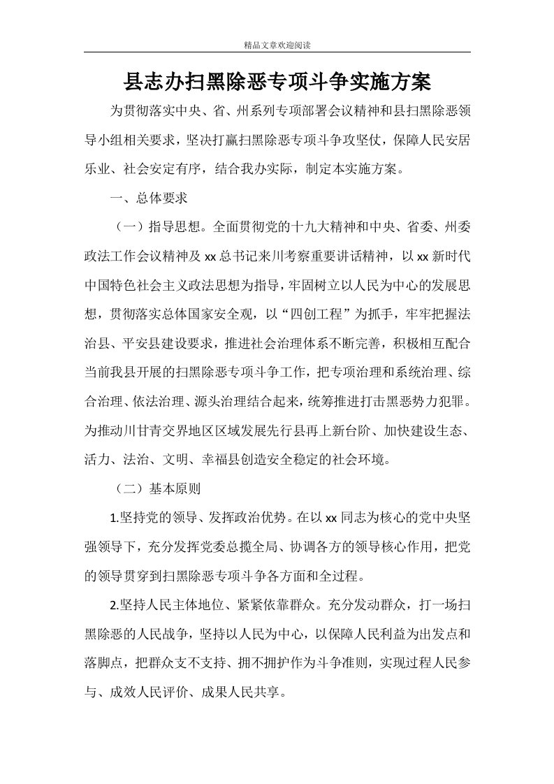 县志办扫黑除恶专项斗争实施方案