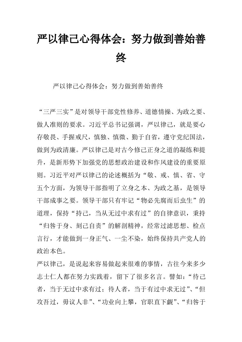 严以律己心得体会：努力做到善始善终