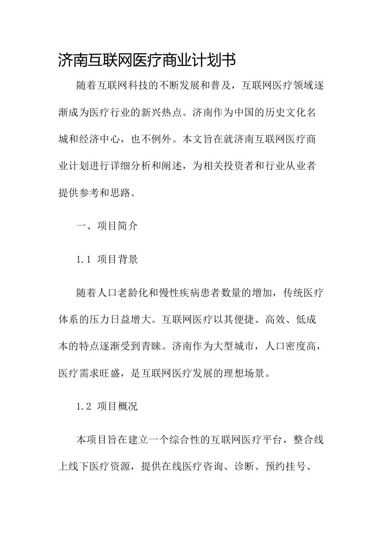 济南互联网医疗商业计划书