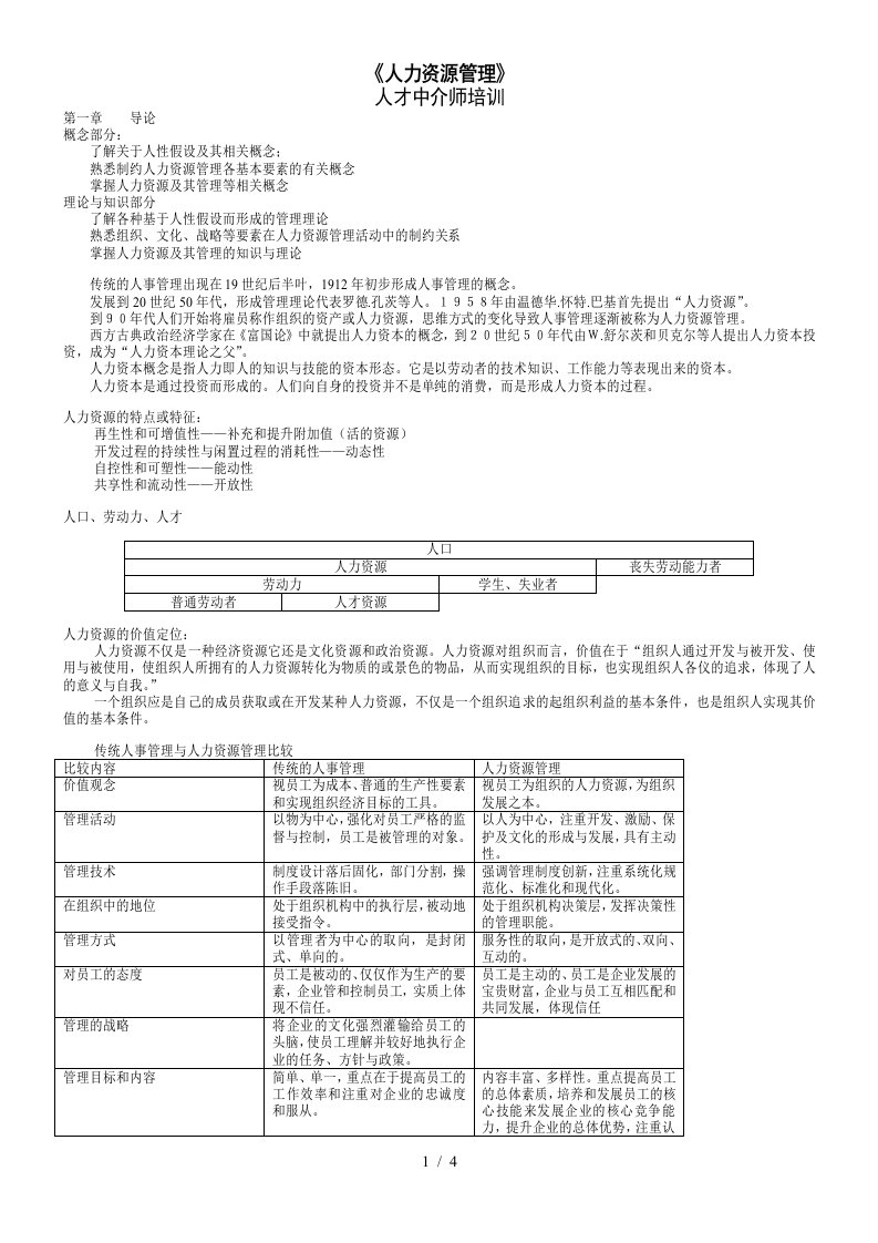 中介师人力资源资料人力资源管理1