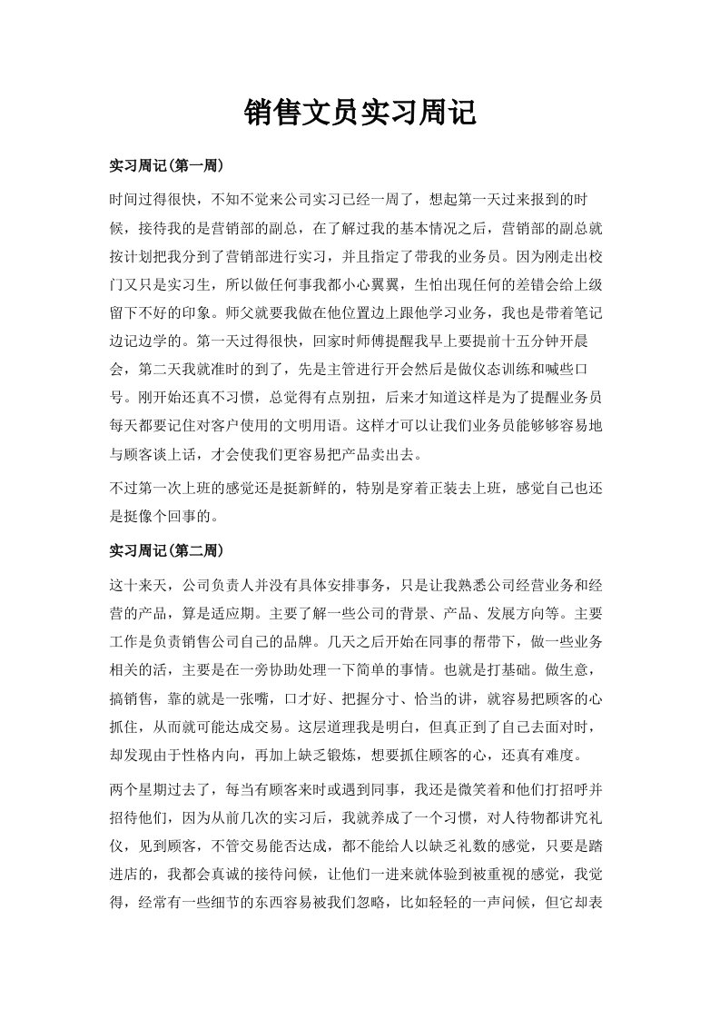 销售文员实习周记