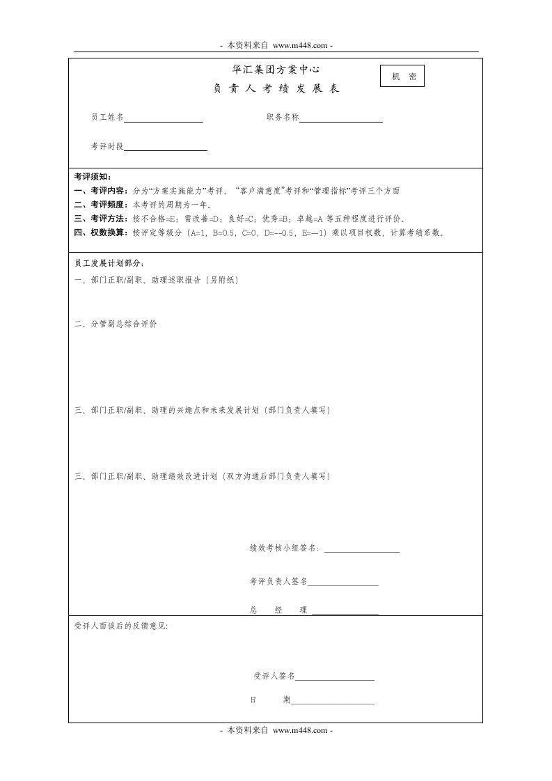 华汇工程咨询设计集团公司负责人考绩发展表-工程设计