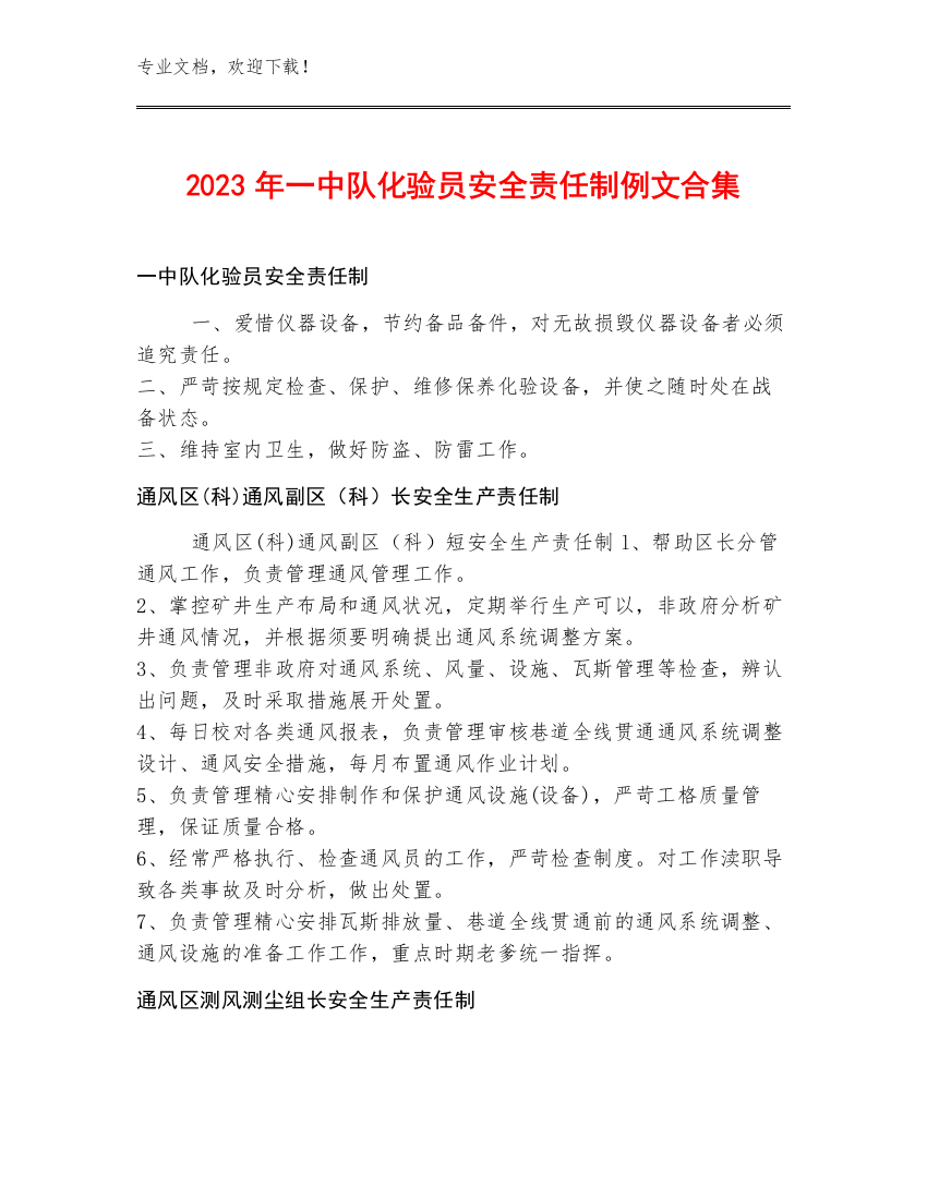 2023年一中队化验员安全责任制例文合集