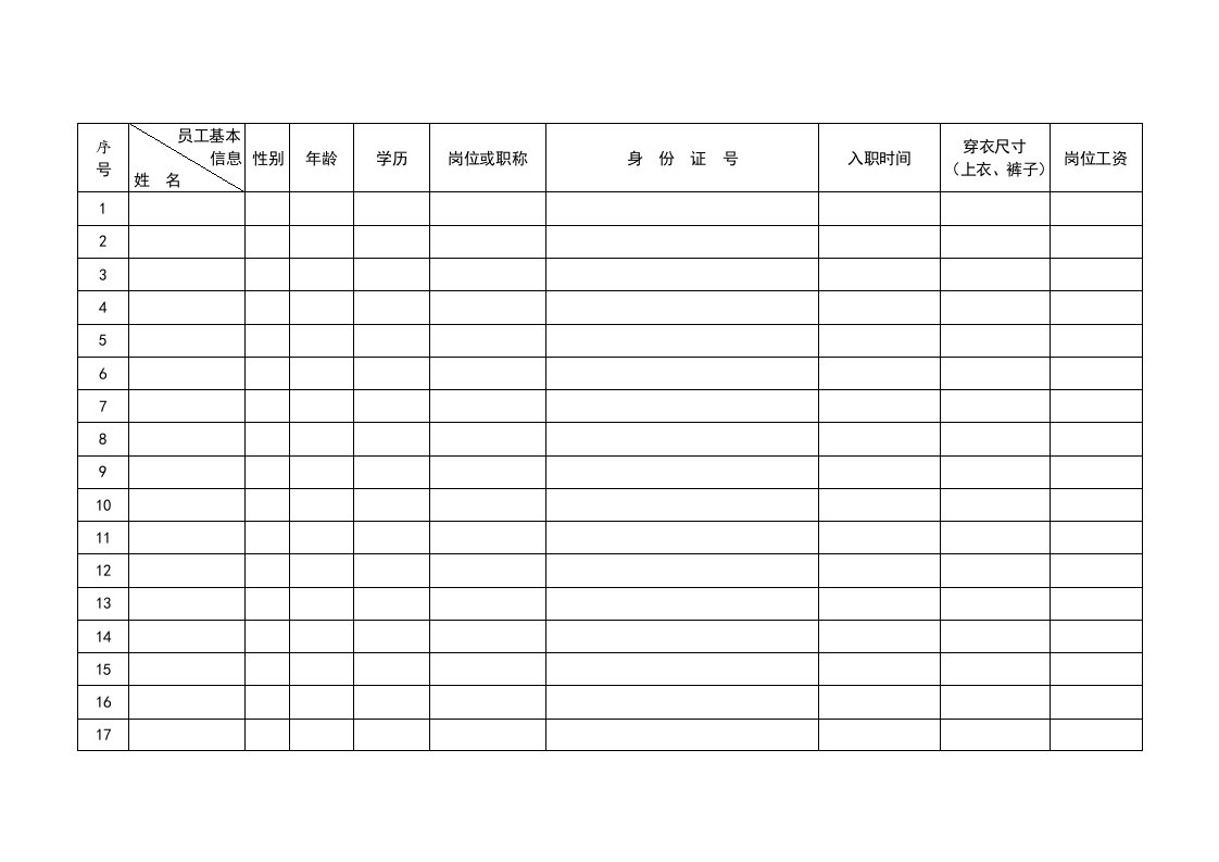 公司员工花名册(模板)