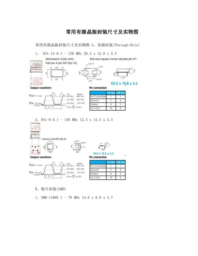 dmzAAA常用有源晶振封装尺寸及实物图