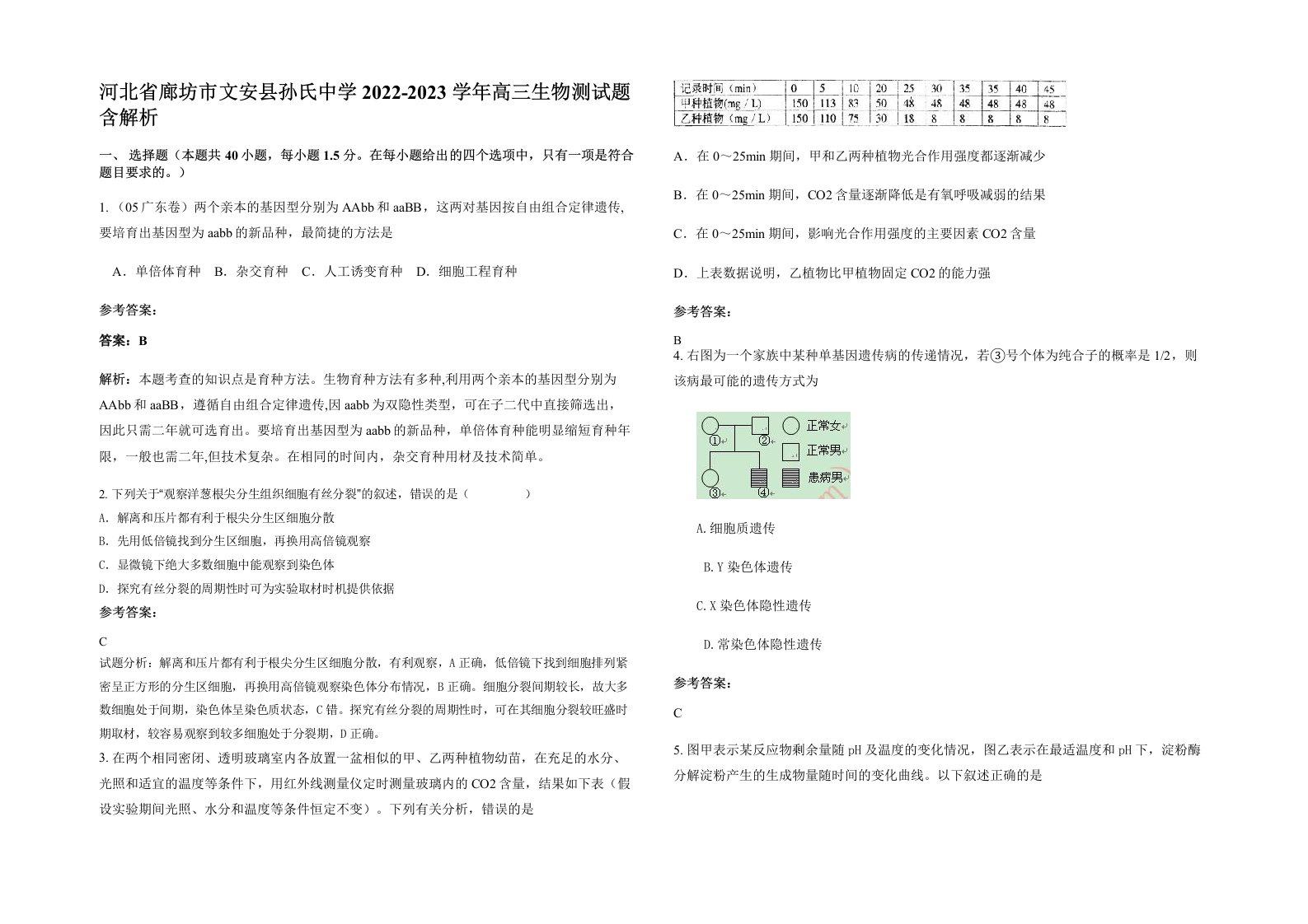 河北省廊坊市文安县孙氏中学2022-2023学年高三生物测试题含解析