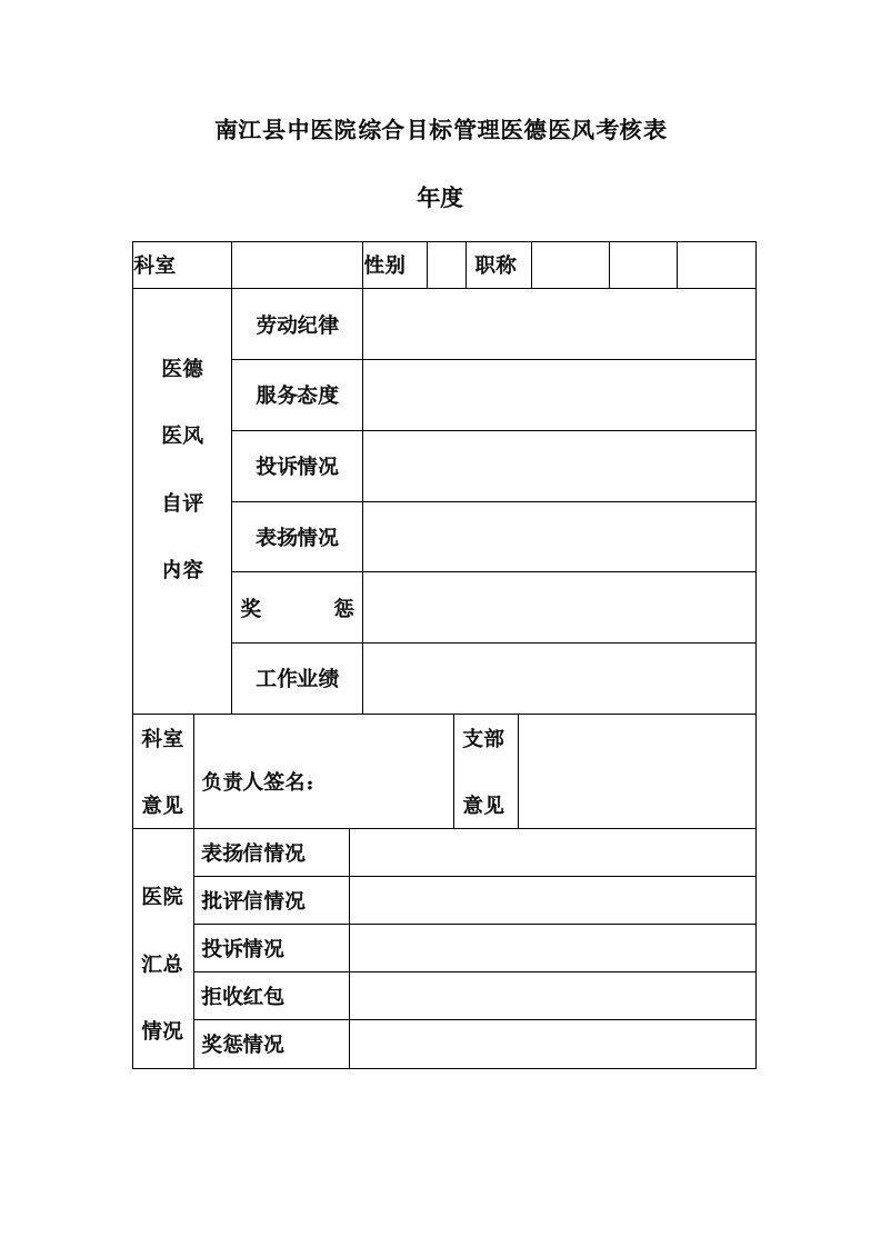 医德医风考核方案