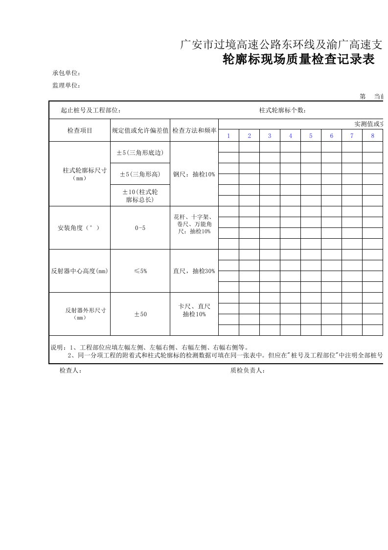 交安记录表10-轮廓标现场质量检查记录表