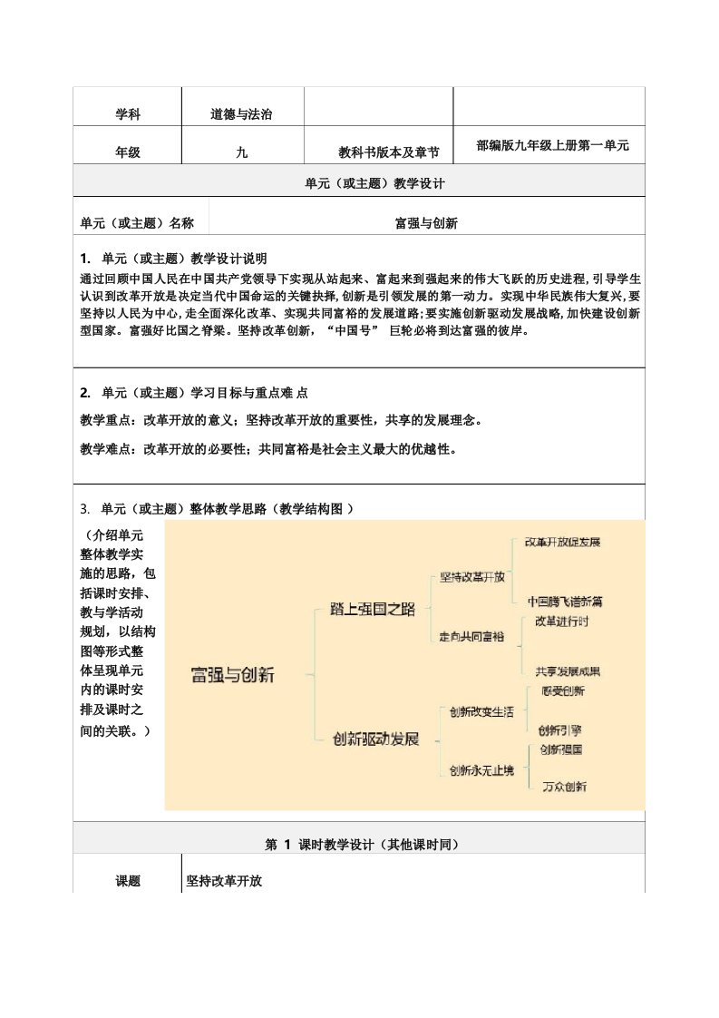 《富强与创新》单元教学设计