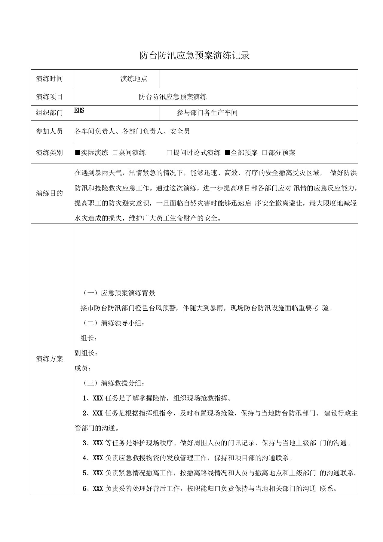 防台防汛应急预案演练记录