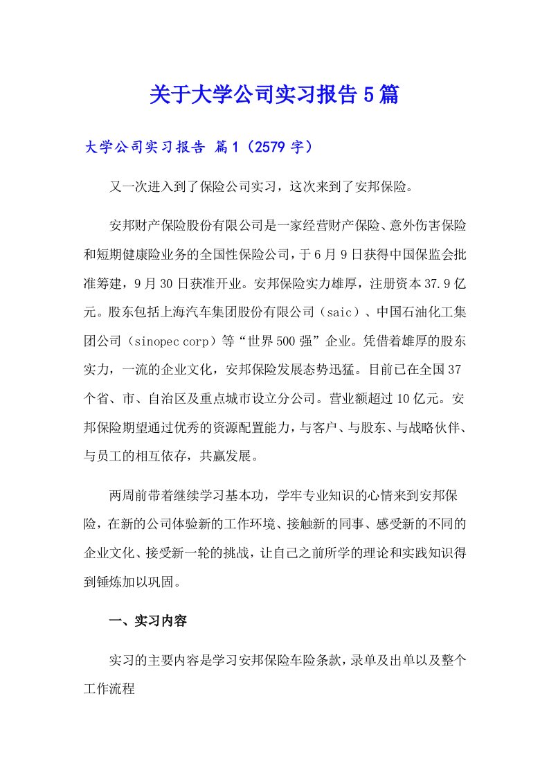 关于大学公司实习报告5篇