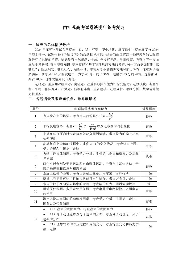 由江苏高考试卷谈明年备考复习