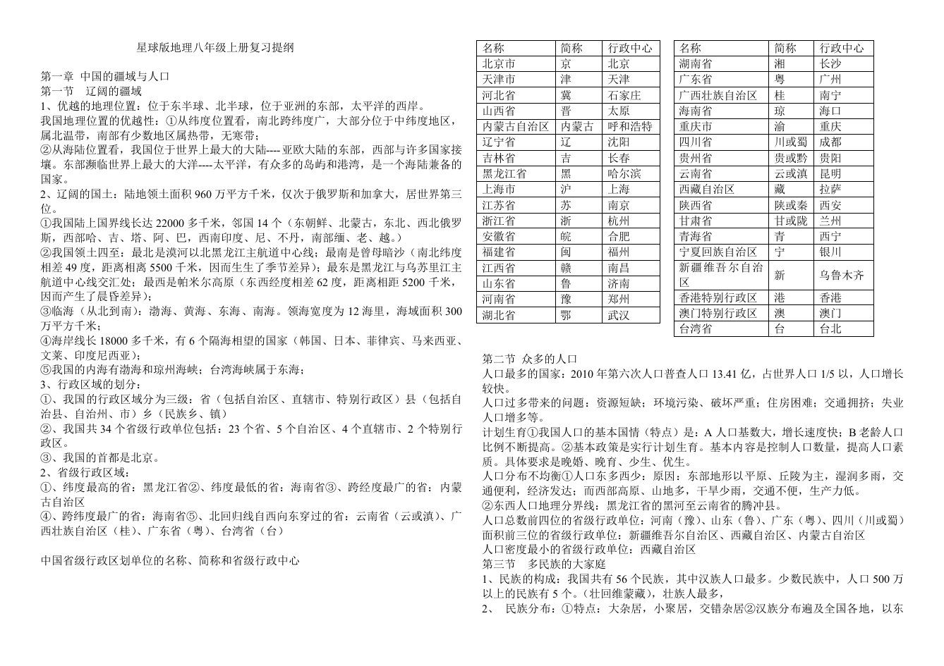 商务星球版地理八年级上册复习提纲