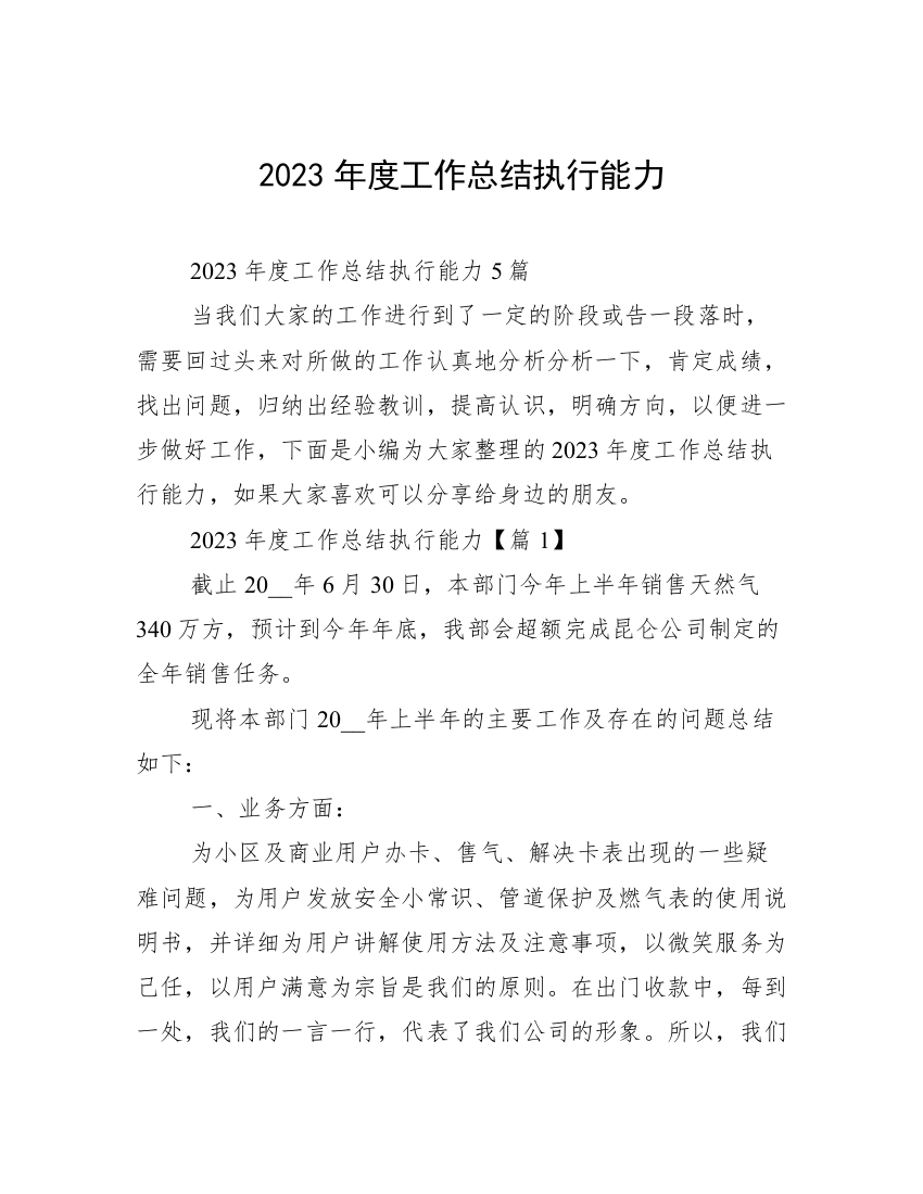 2023年度工作总结执行能力