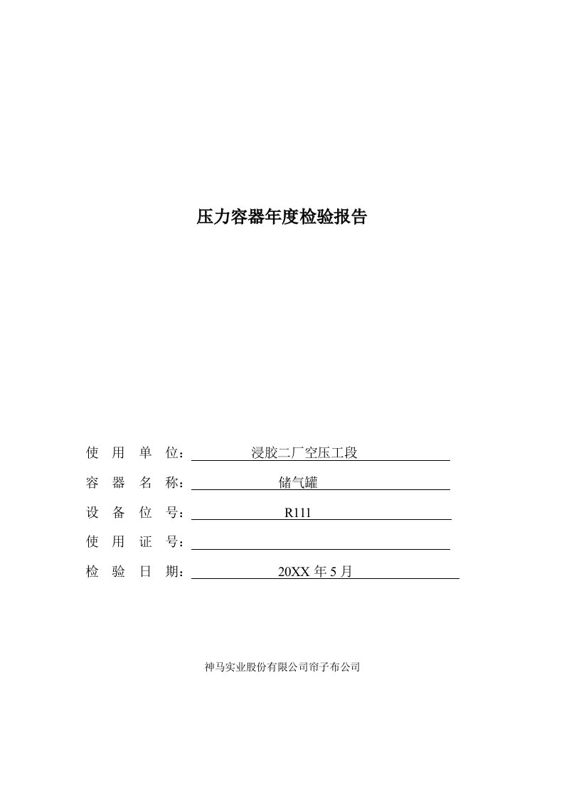 年度报告-空压工段压力容器年度检验报告