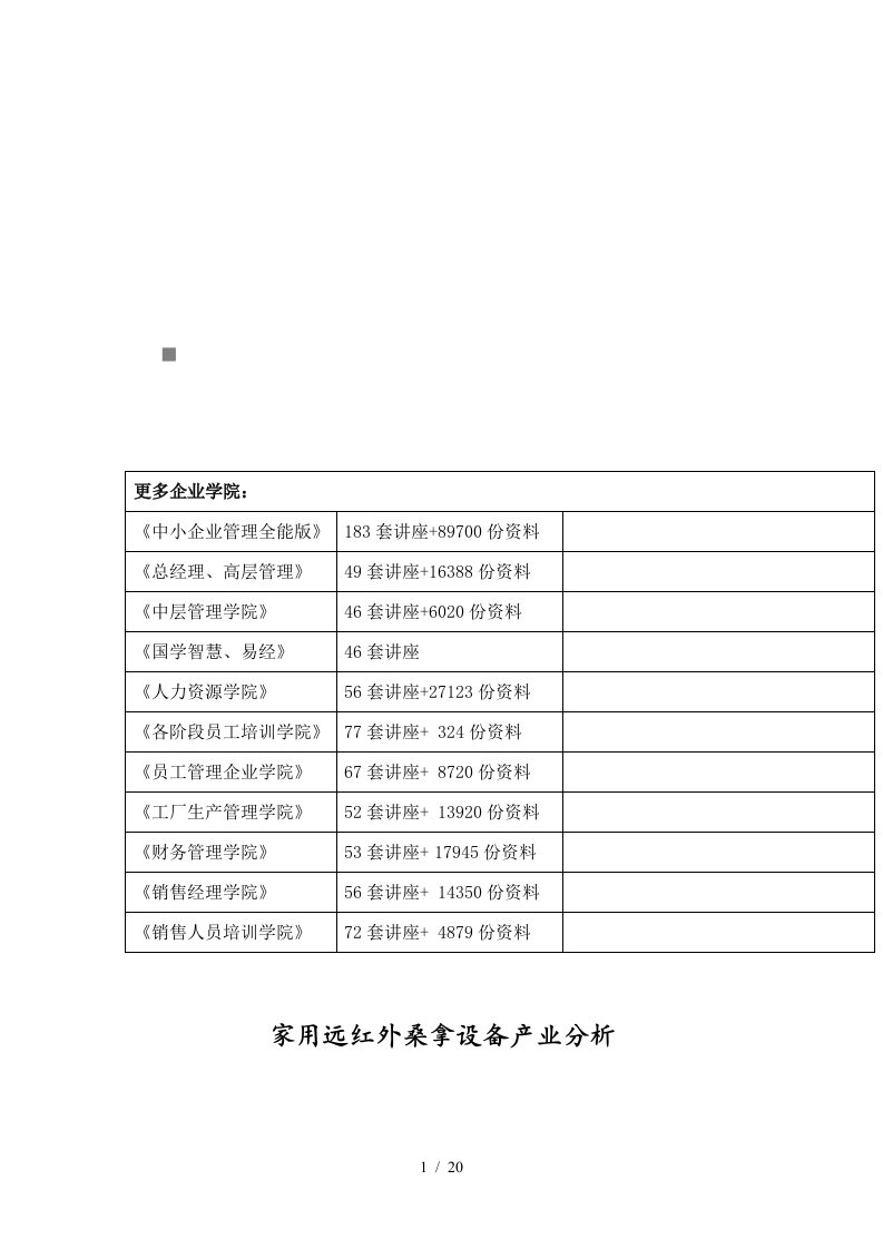 家用远红外桑拿设备行业分析