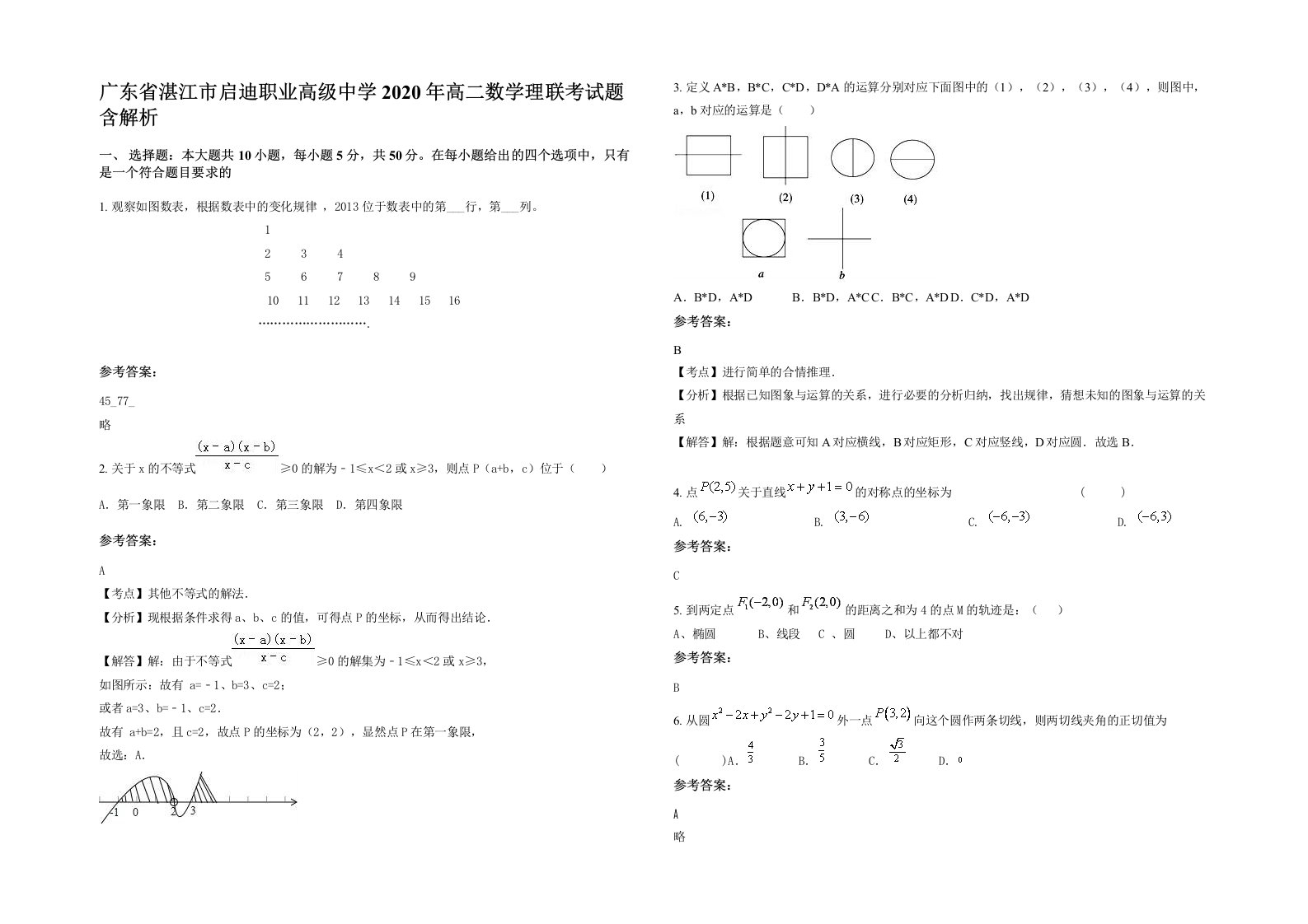 广东省湛江市启迪职业高级中学2020年高二数学理联考试题含解析