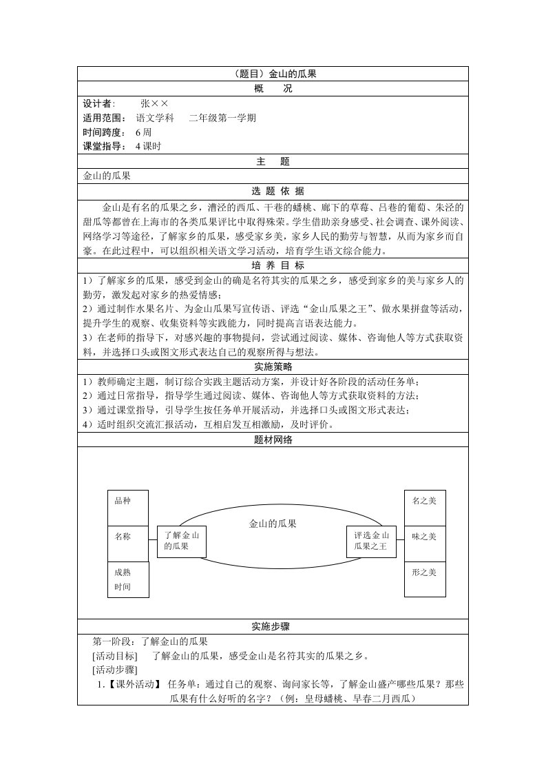 综合实践：二年级上《金山的瓜果》张英