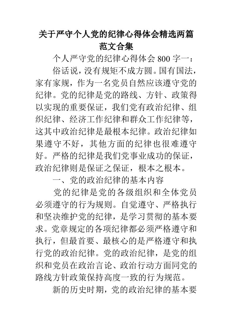 关于严守个人党的纪律心得体会精选两篇范文合集