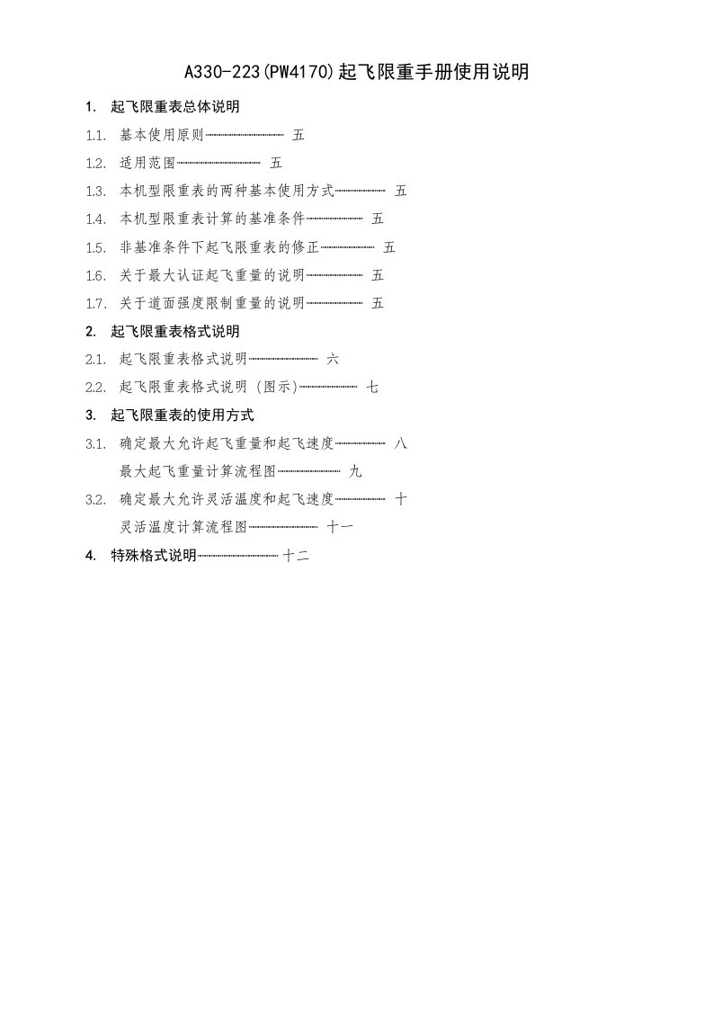 A330-223起飞限重手册使用说明
