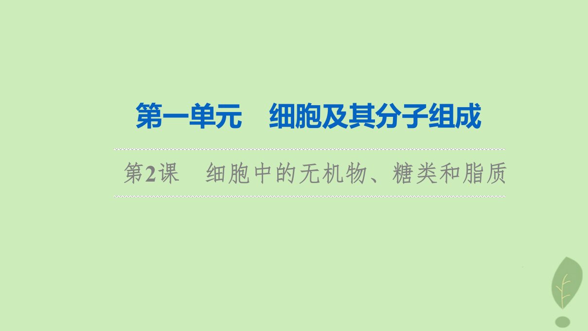 2024版高考生物一轮总复习第1单元细胞及其分子组成第2课细胞中的无机物糖类和脂质课件