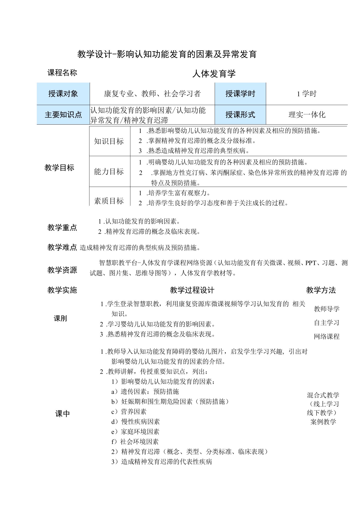 《影响认知功能发育的因素及异常发育》教案