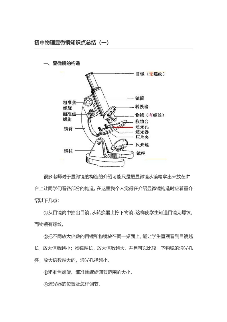 初中物理显微镜知识点总结