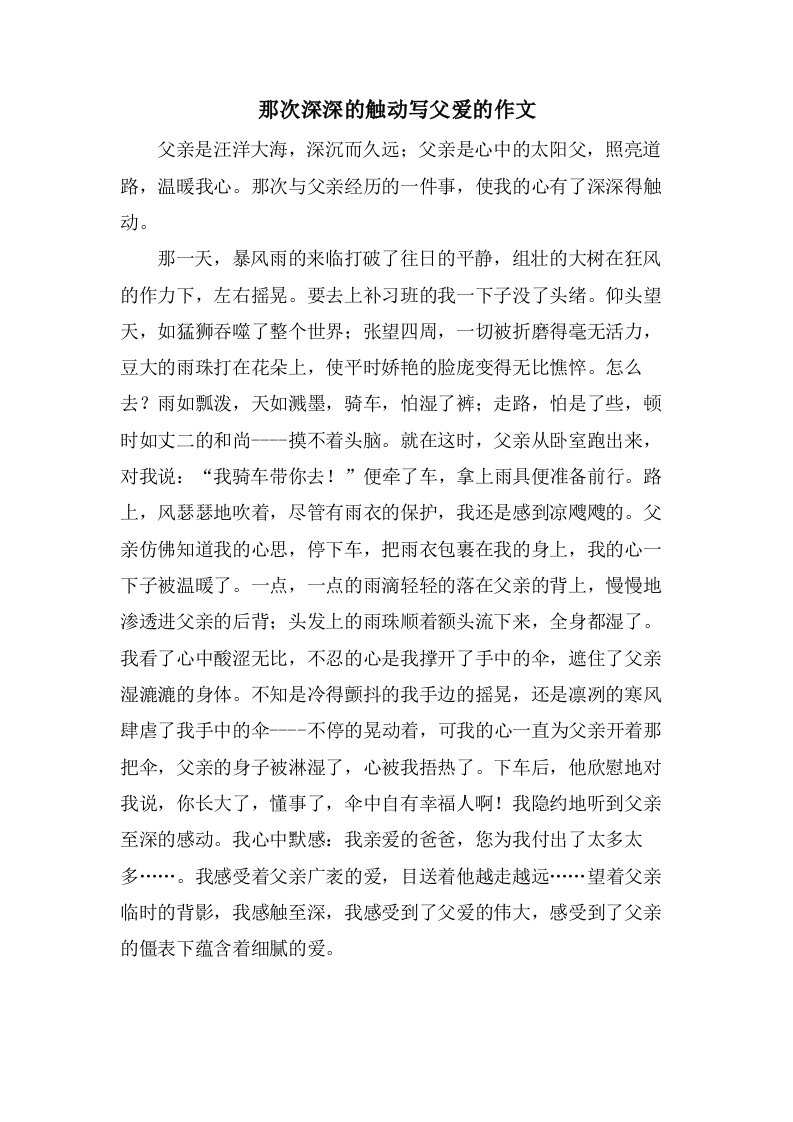 那次深深的触动写父爱的作文