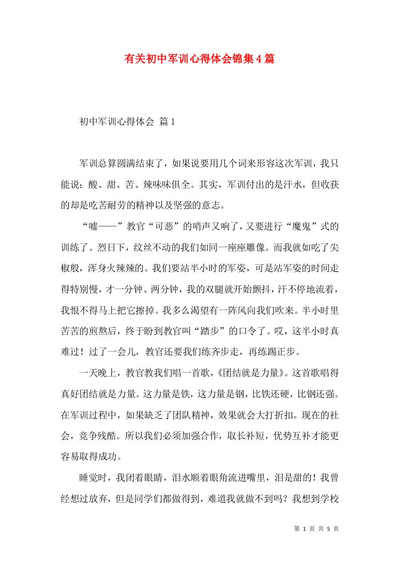 有关初中军训心得体会锦集4篇