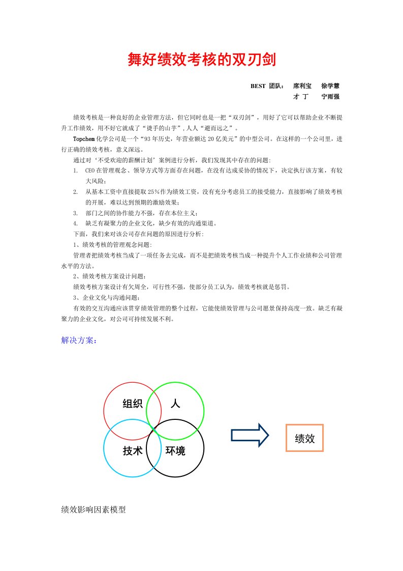 Best队(北京邮电大学赛区第二名)-舞好绩效考核的双刃