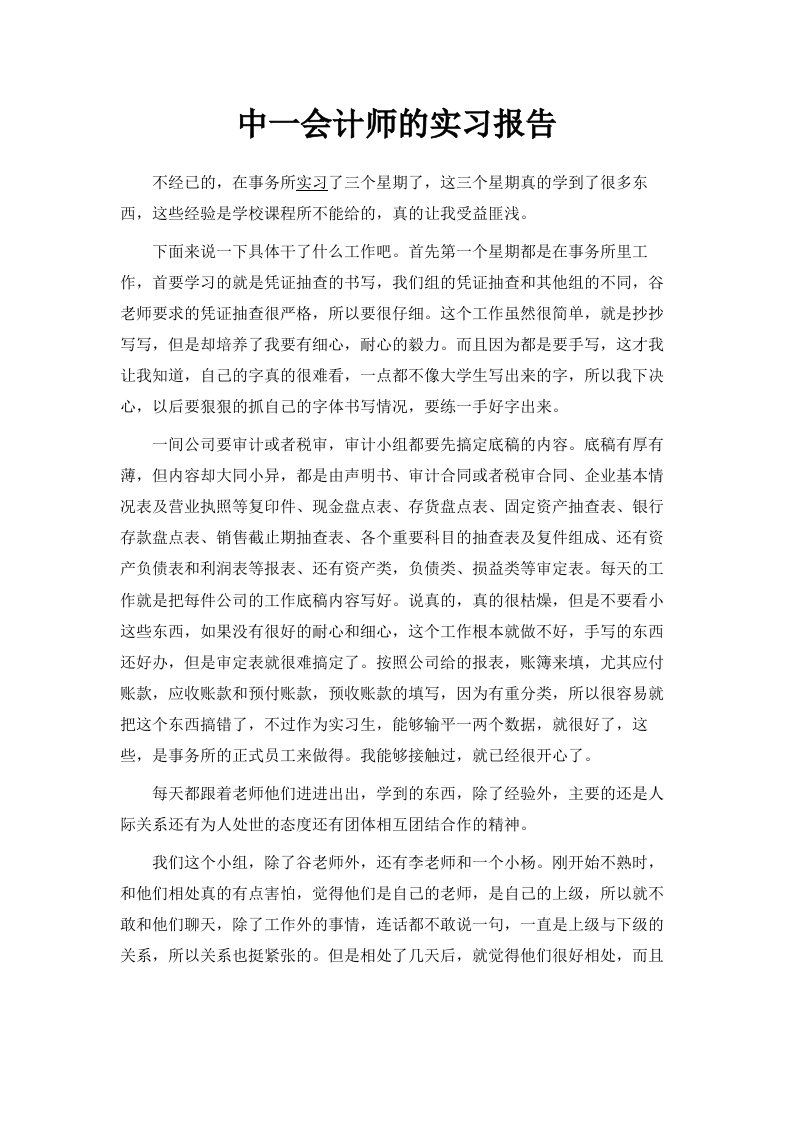 中一会计师的实习报告