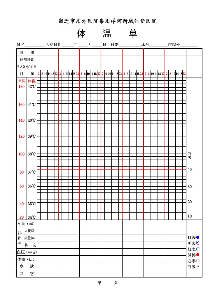 医院体温单表格