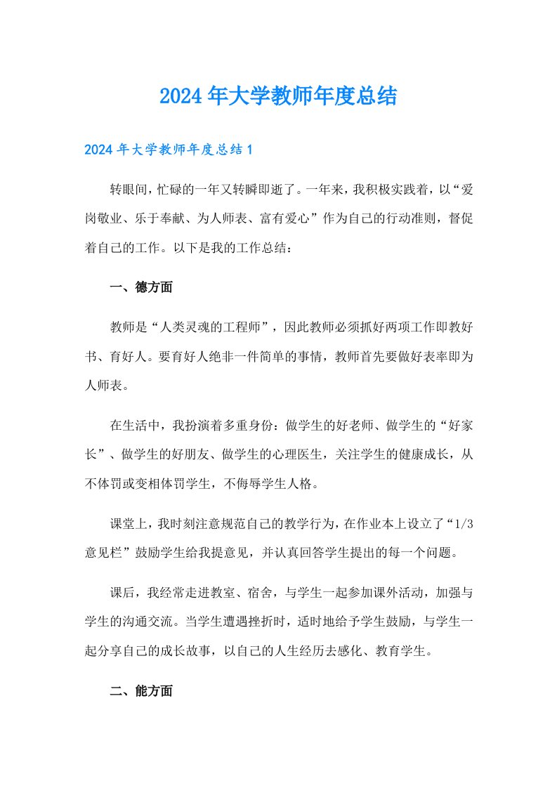 2024年大学教师总结