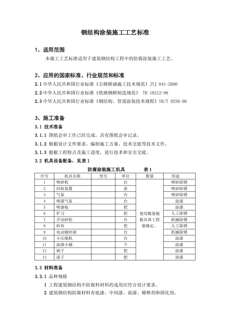 钢结构涂装施工工艺标准