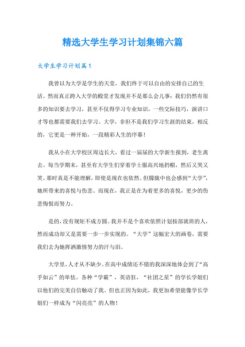 精选大学生学习计划集锦六篇