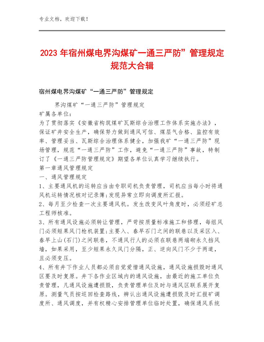 2023年宿州煤电界沟煤矿一通三严防”管理规定规范大合辑