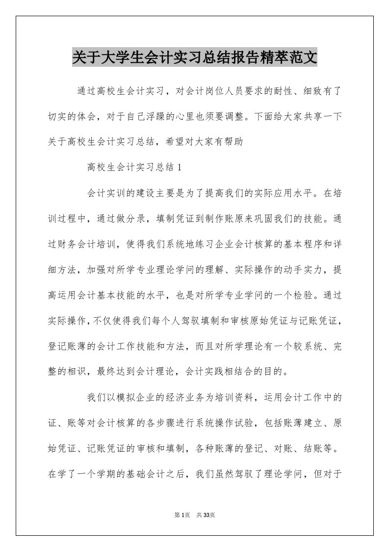 关于大学生会计实习总结报告精萃范文