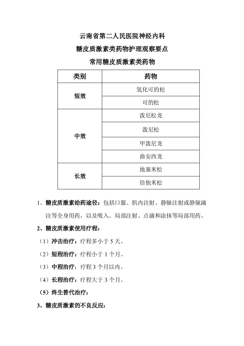 糖皮质激素类药物护理观察要点