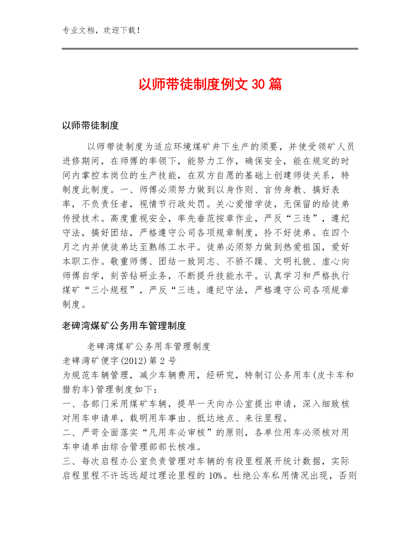 以师带徒制度例文30篇