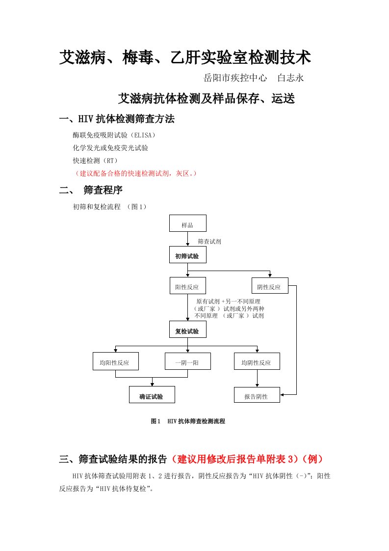 艾滋病、梅毒、乙肝实验室检测技术