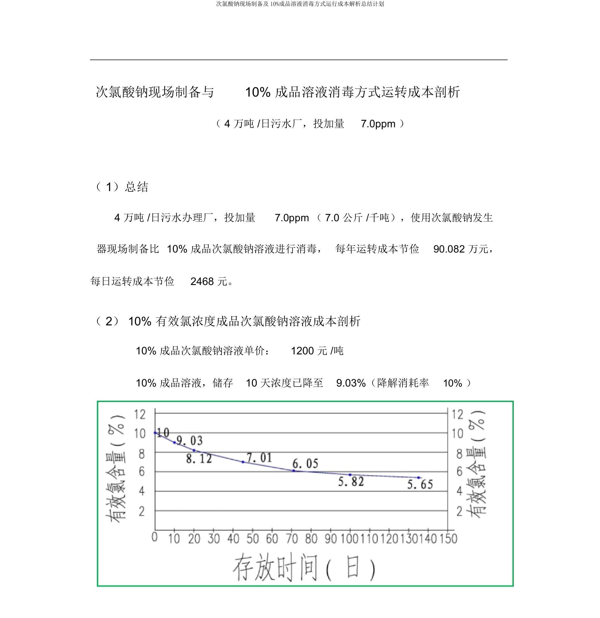 次氯酸钠现场制备及10成品溶液消毒方式运行成本解析总结计划