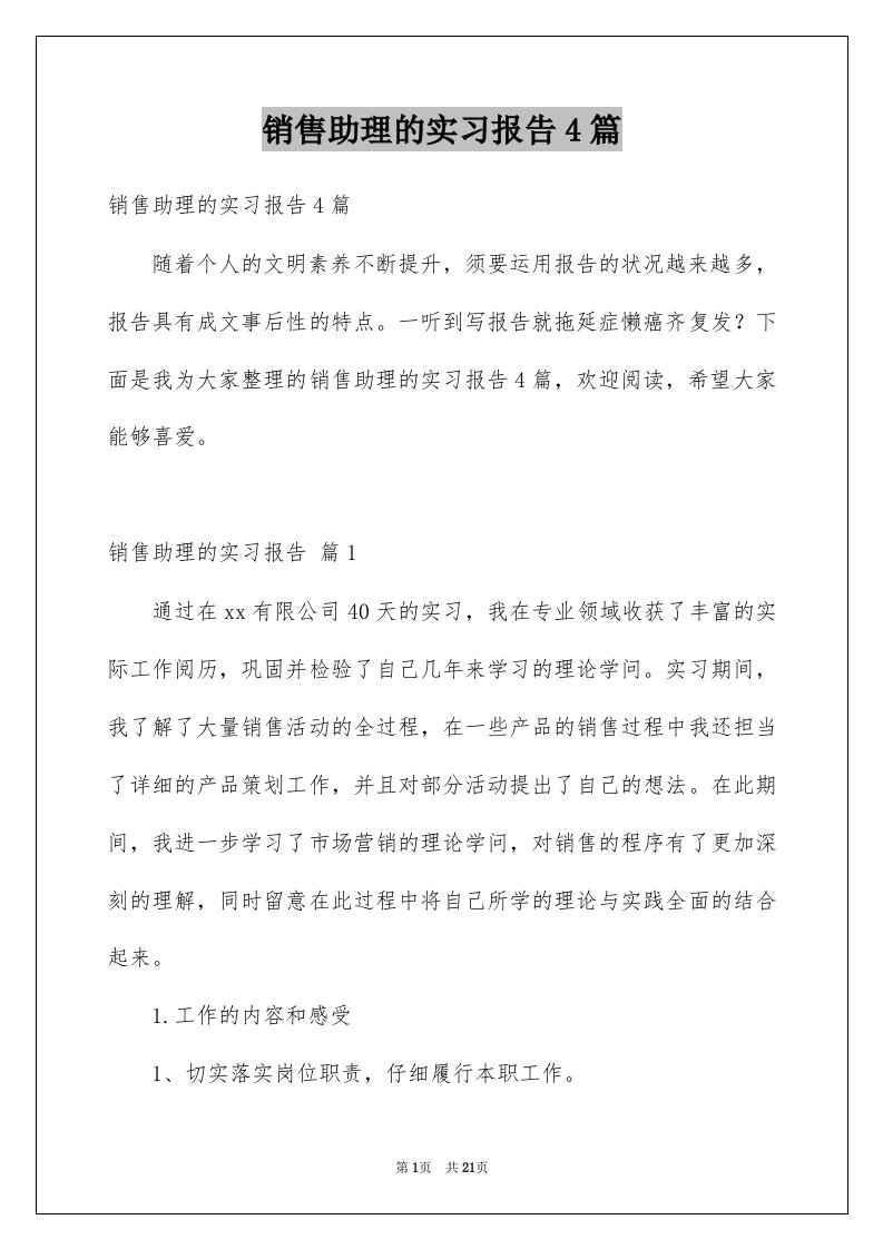 销售助理的实习报告4篇例文