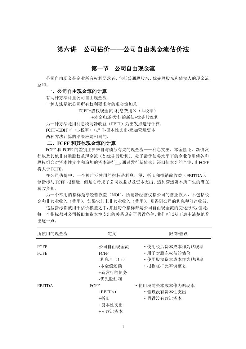 【经管励志】第六讲公司估价--公司自由现金流估价法