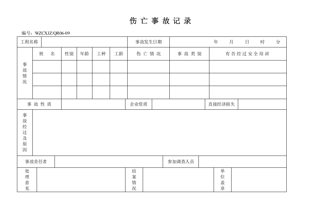 伤亡事故记录