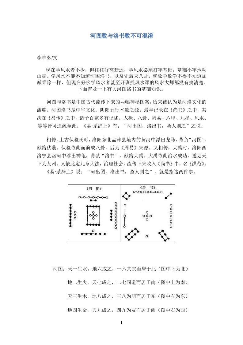 河图数与洛书数不可混淆