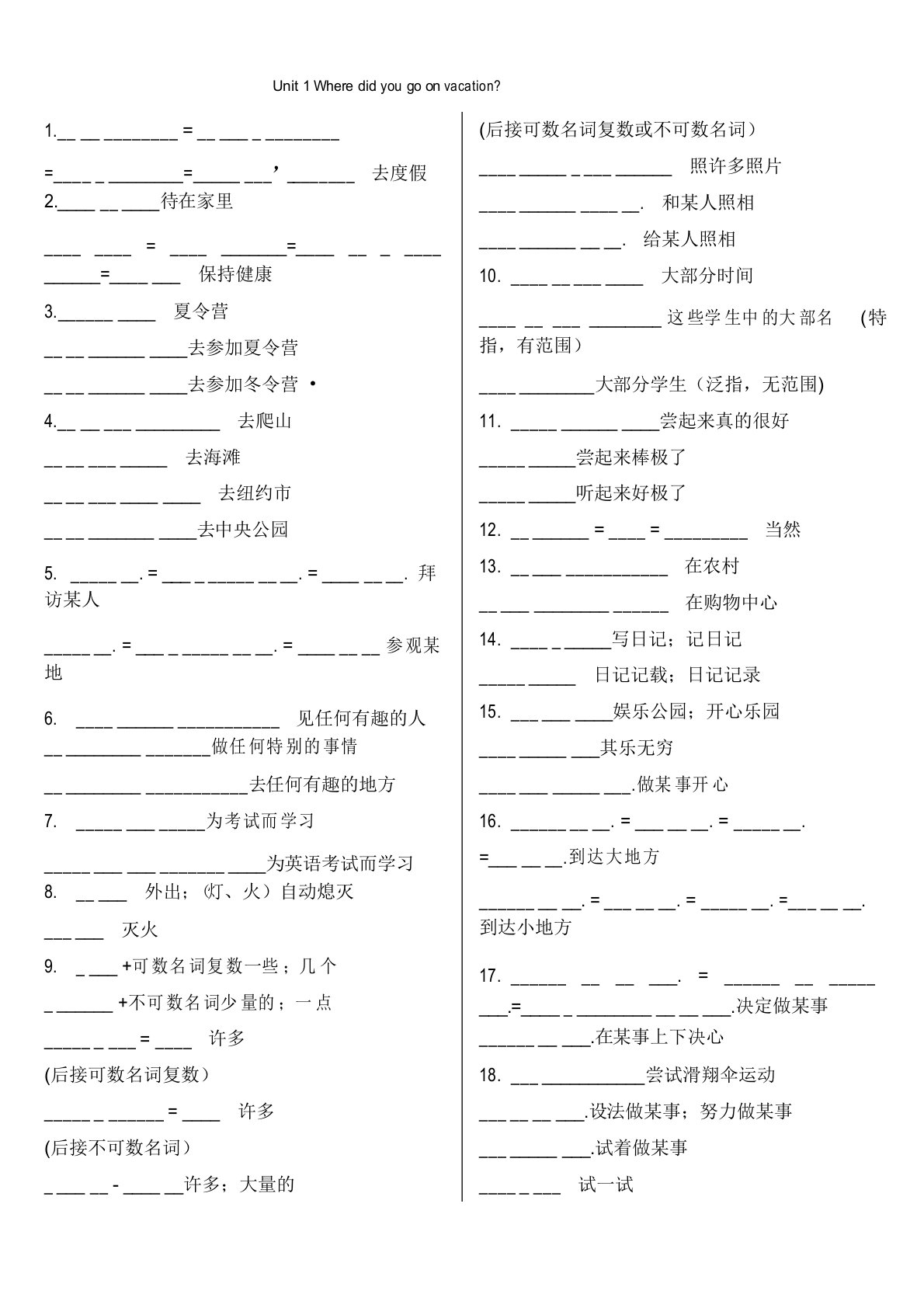 新人教版八年级英语上册复习短语笔记资料Unit