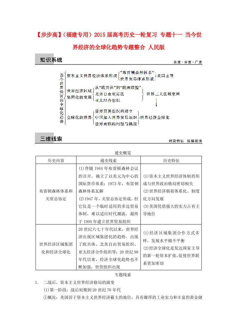 （福建专用）2015届高考历史一轮复习