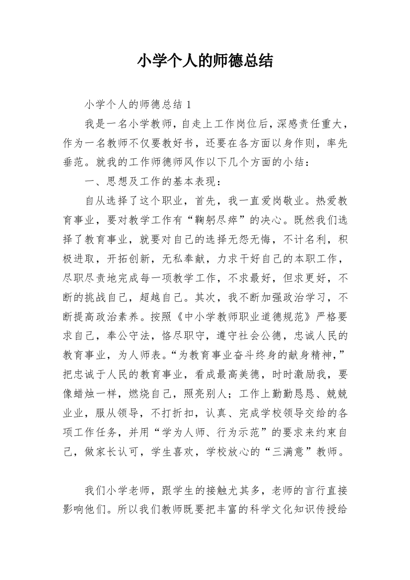 小学个人的师德总结